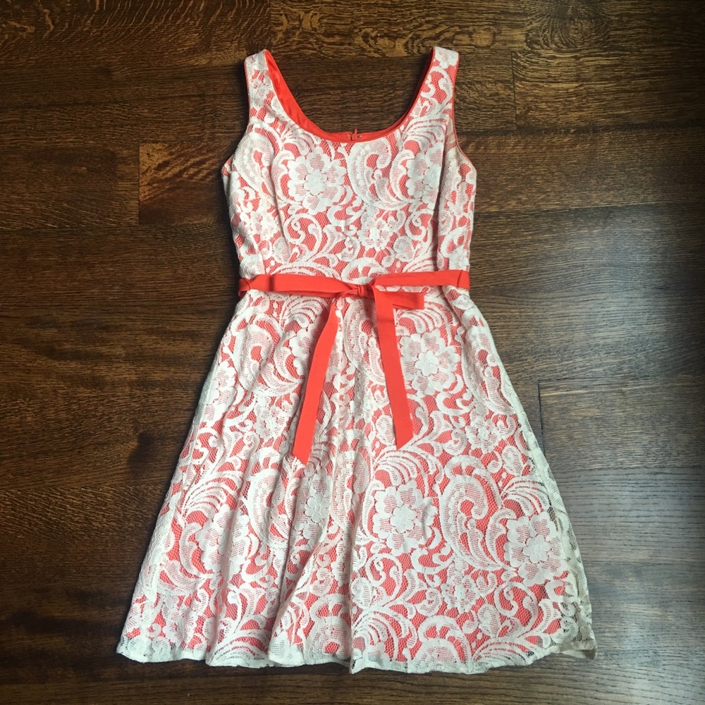 Coral Lace Overlay Dress